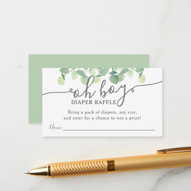Moderne Eukalyptus Oh Boy Baby Dusche Windeln Wind Begleitkarte (Vorderseite/Rückseite Beispiel)