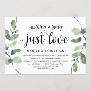 Moderne Eukalyptus, Schwarz, Hochzeits-Elopement-P Einladung