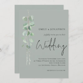 Moderne Eukalyptus Script Sage Green Wedding Einladung