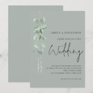 Moderne Eukalyptus Script Sage Green Wedding Einladung