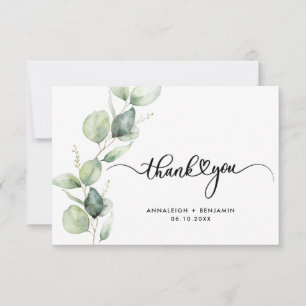 Moderne Eukalyptus Script Watercolor Wedding Dankeskarte