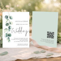 Moderne Eukalyptus-Skript-QR-Code-Sage-Hochzeit
