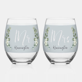 Moderne Eukalyptus-Stemless-Hochzeitbrille Weinglas Ohne Stiel