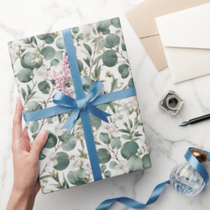 Moderne Eukalyptus- und weiße Blumengestaltung Geschenkpapier