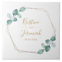 Moderne Eukalyptus Watercolor Gold Script Wedding Fliese