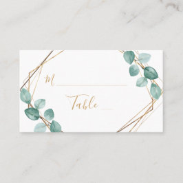 Moderne Eukalyptus Watercolor Gold Script Wedding Platzkarte