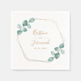 Moderne Eukalyptus Watercolor Gold Script Wedding Serviette