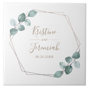 Moderne Eukalyptus-Watercolor-Kaffeezitat Hochzeit Fliese