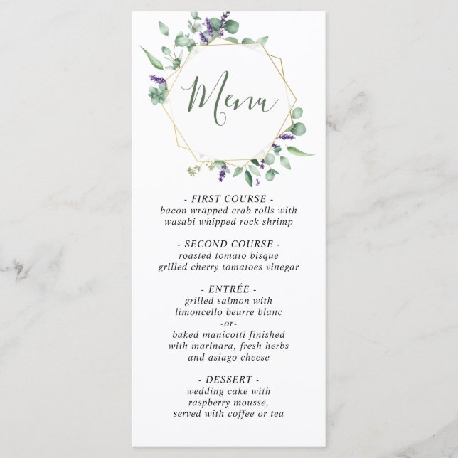 Moderne Eukalyptus Watercolor Wedding Menu Card Menükarte (Vorderseite)