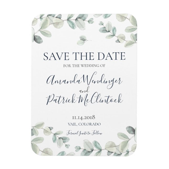 Moderne Eukalyptus Wedding Save the Date Magnete (Vertikal)