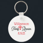 Moderne Event Family Tree Wiedersehen Schlüsselanhänger<br><div class="desc">Erstellen Sie eine Speichersicherungs-Schaltfläche für Ihre nächste Wiedersehen. Modernes,  rotes,  weißes und schwarzes Design mit typografischem Stil,  mit einem Stammbaum inmitten des Baumes. Geben Sie Ihren Namen und das Datum Ihrer Wiedersehen-Veranstaltung ein.</div>