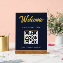 Moderne Executive Navy Blau & Gold Acryl QR-Tischp