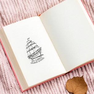 Moderne Exlibris Schiff Nautische Bibliothek Buch  Gummistempel