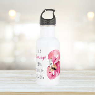 Moderne exotisch rosa Aquarellfärbung mit Zitat Edelstahlflasche