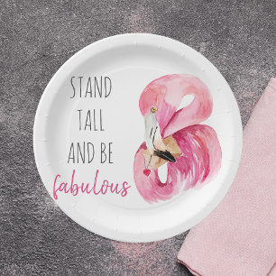 Moderne exotische Flamingos stehen hoch und seien Pappteller