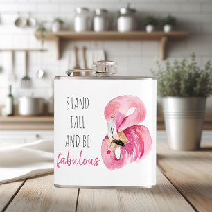 Moderne exotische Flamingos stehen hoch und sind F Flachmann