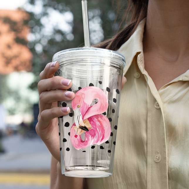 Moderne exotische rosa Aquarellfarben Flamingo & D Acryltrinkbecher (Von Creator hochgeladen)