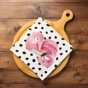 Moderne exotische rosa Aquarellfarben Flamingo & D Geschirrtuch