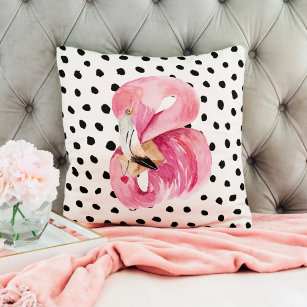 Moderne exotische rosa Aquarellfarben Flamingo & D Kissen