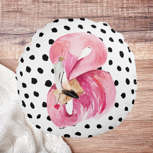 Moderne exotische rosa Aquarellfarben Flamingo & D Rundes Kissen