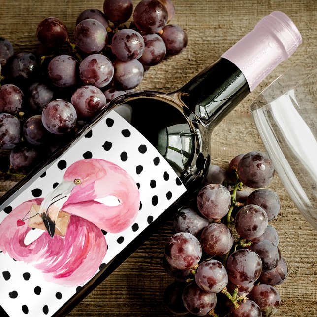 Moderne exotische rosa Aquarellfarben Flamingo & D Weinetikett (Von Creator hochgeladen)