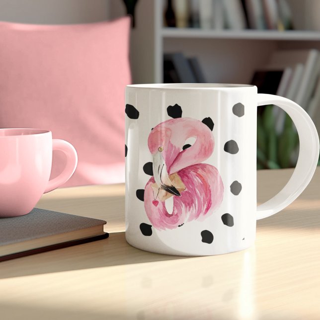 Moderne exotische rosa Aquarellfarben Flamingo & D Zweifarbige Tasse (Von Creator hochgeladen)