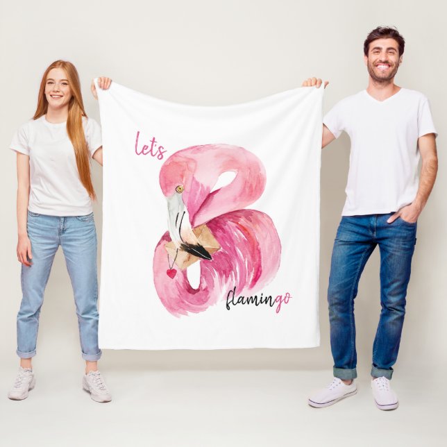 Moderne exotische Rosa Flamingo Wasserfarbe Fleecedecke (Beispiel)