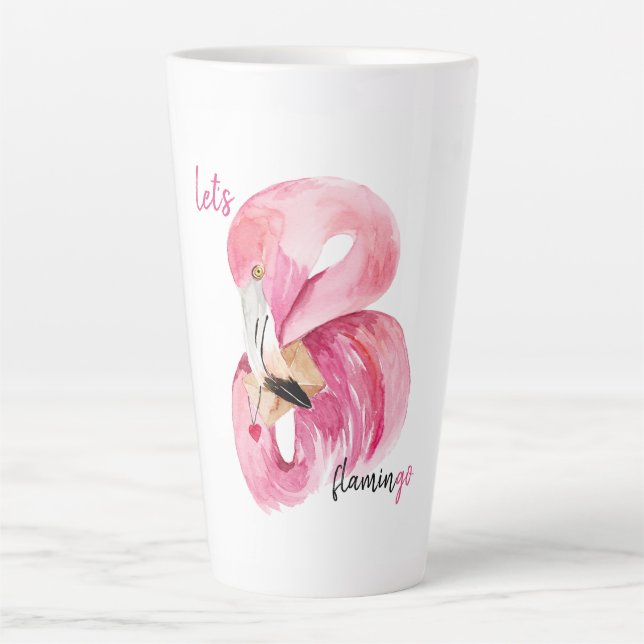 Moderne exotische Rosa Flamingo Wasserfarbe Milchtasse (Vorderseite)