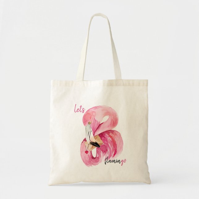 Moderne exotische Rosa Flamingo Wasserfarbe Tragetasche (Vorne)