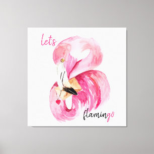 Moderne exotische rosa Let's Flamingo Aquarell   Leinwanddruck