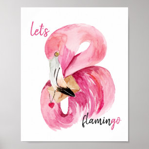 Moderne Exotische Rosa Let's Flamingo Aquarell Poster