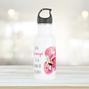 Moderne Exotische Rosa Wasserfarbe Flamingo Mit Zi Edelstahlflasche