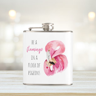 Moderne exotische rosa Wasserfarbe Flamingo mit Zi Flachmann