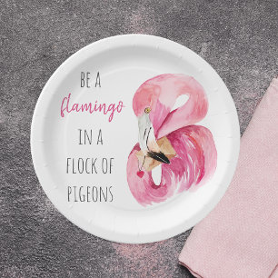 Moderne exotische rosa Wasserfarbe Flamingo mit Zi Pappteller
