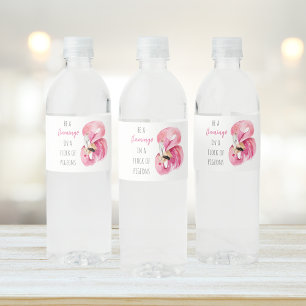 Moderne exotische rosa Wasserfarbe Flamingo mit Zi Wasserflaschenetikett