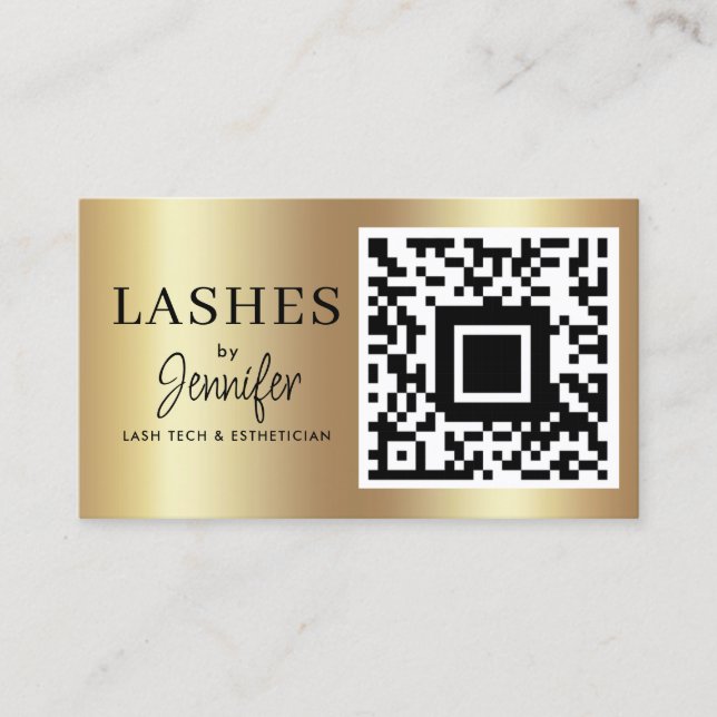 Moderne Eyelash Erweiterungen QR Code Black und Go Visitenkarte (Vorderseite)