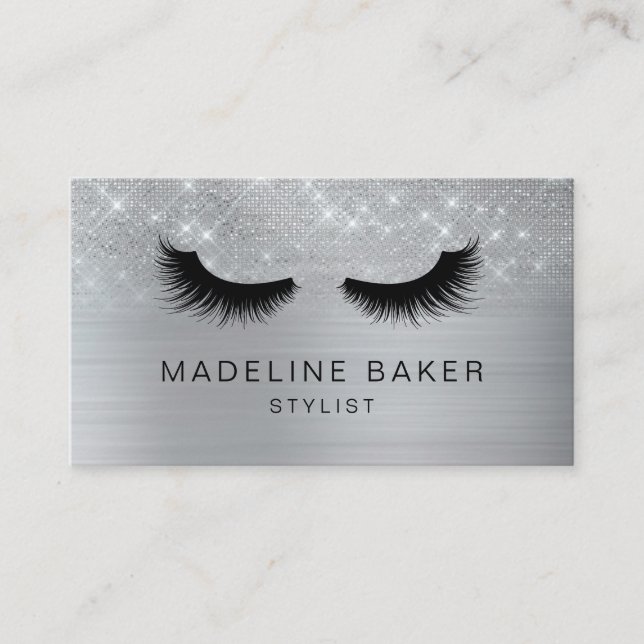 Moderne Eyelashes Makeup Silver Glitzer Lashes Las Visitenkarte (Vorderseite)