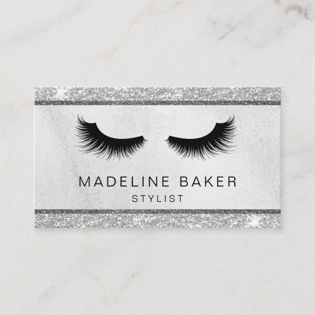 Moderne Eyelashes Makeup Silver Glitzer Lashes Las Visitenkarte (Vorderseite)
