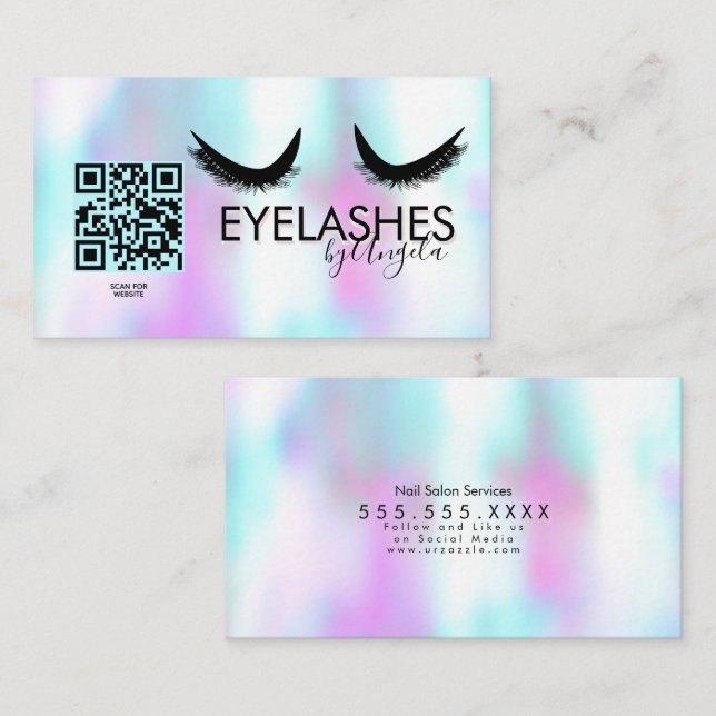 Moderne Eyelashes Salon Beauty Imitats Holographis Visitenkarte (Vorne/Hinten)