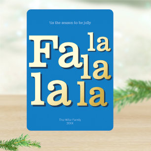 Moderne Fa La Sky Blue Simple Typografie Gold Folien Feiertagskarte