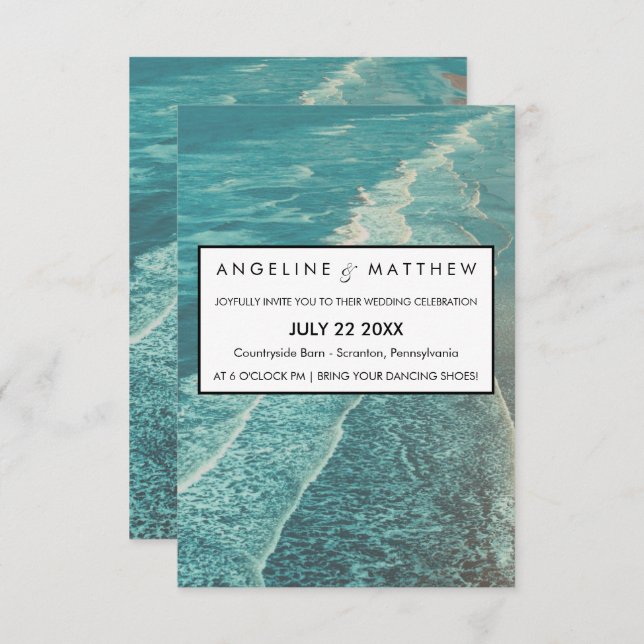 Moderne Fade Tropical Beach Sea Wedding Card Einladung (Vorne/Hinten)