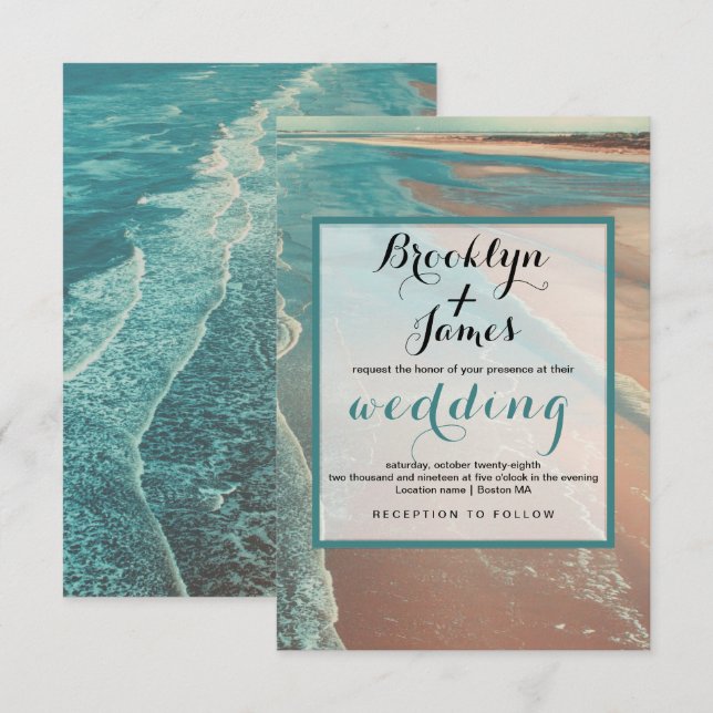 Moderne Fade Tropical Beach Sea Wedding Card Einladung (Vorne/Hinten)