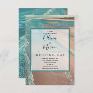 Moderne Fade Tropical Beach Sea Wedding Card Einladung