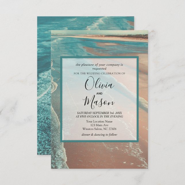 Moderne Fade Tropical Beach Sea Wedding Card Einladung (Vorne/Hinten)