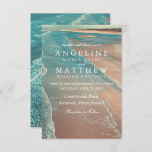 Moderne Fade Tropical Beach Sea Wedding Card Einladung
