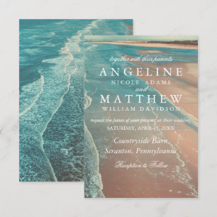 Moderne Fade Tropical Beach Sea Wedding Card Einladung