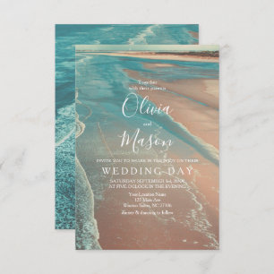 Moderne Fade Tropical Beach Sea Wedding Card Einladung