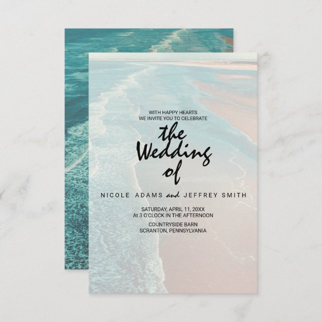 Moderne Fade Tropical Beach Sea Wedding Card Einladung (Vorne/Hinten)
