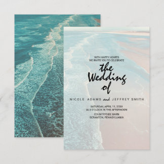 Moderne Fade Tropical Beach Sea Wedding Card Einladung