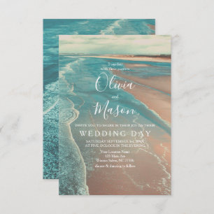 Moderne Fade Tropical Beach Sea Wedding Card Einladung